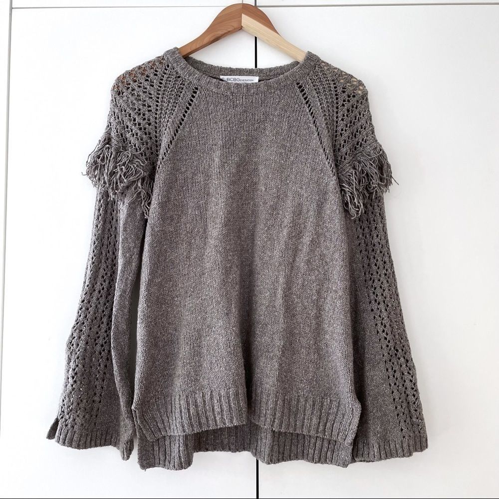 Bcbgeneration Fringe Pullover Sweater Jumper Grey - image 4